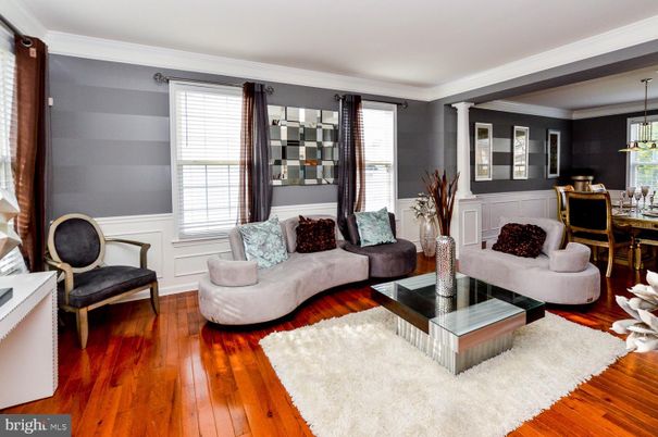 Dining room, Interior, Living room, Pendant Lights, Wood Texture Flooring