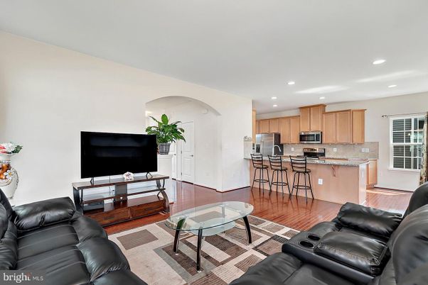 Home Theatre Room, Interior, Kitchen, Living room, Recessed Lighting, Stainless Steel Appliances, Wood Texture Flooring