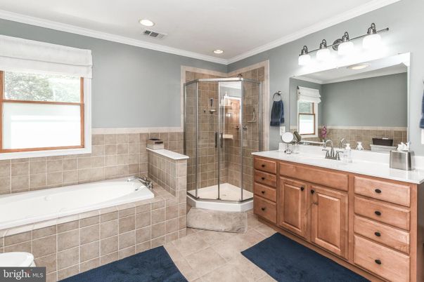 Bathroom, Dual Sink Vanities, Glass Shower, Interior, Recessed Lighting
