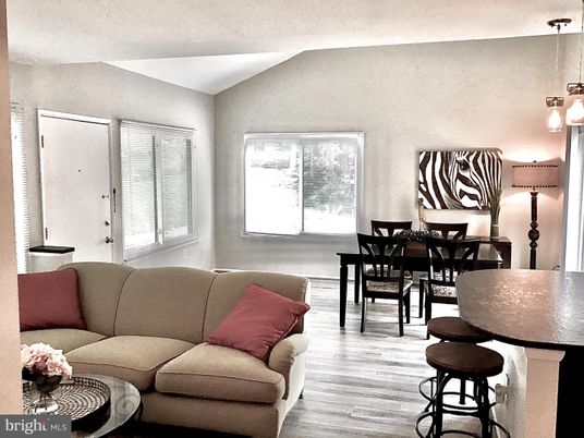 Dining room, Interior, Living room, Pendant Lights, Wood Texture Flooring