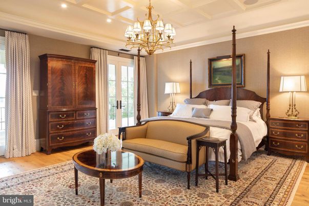 Bedroom, Chandelier, Interior, Recessed Lighting, Wood Texture Flooring