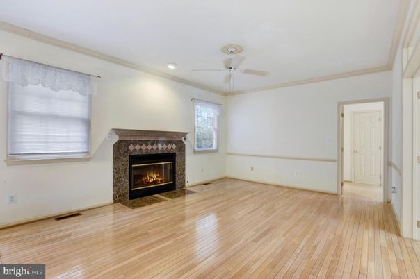 Empty room, Fireplace, Interior, Recessed Lighting, Wood Texture Flooring