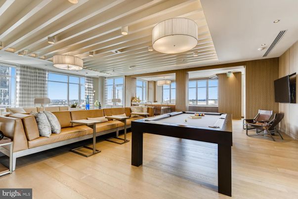 Billiard Table, Game Room, Interior, Living room, Pendant Lights, Recessed Lighting, Wood Texture Flooring