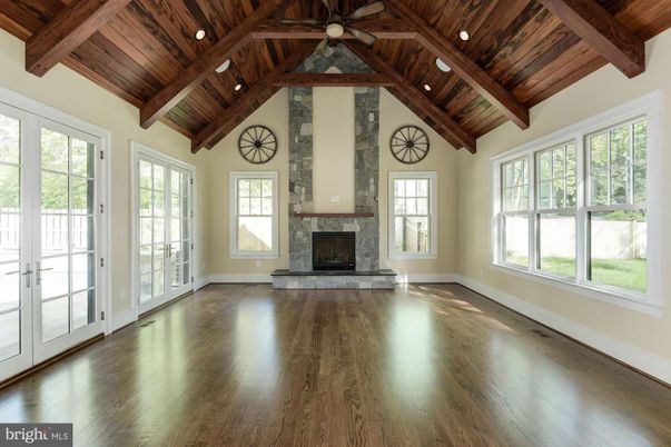 Empty room, Fireplace, Interior, Wooden Beams, Wooden Ceilings, Wood Texture Flooring