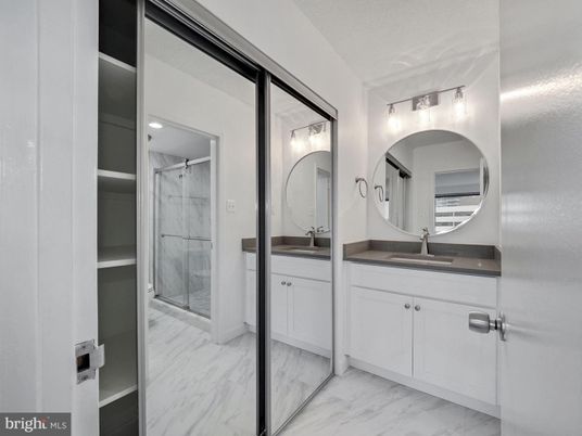 Bathroom, Dual Sink Vanities, Glass Shower, Interior, Marble