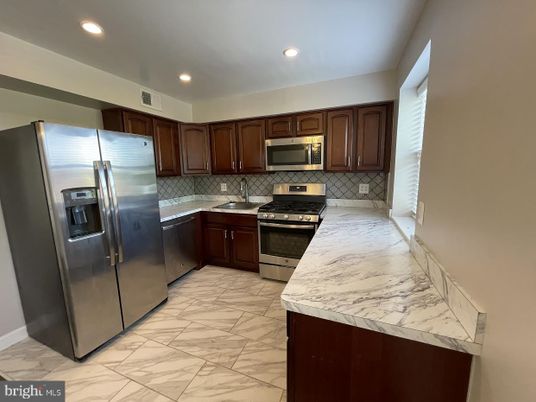 Interior, Kitchen, Marble, Recessed Lighting, Stainless Steel Appliances