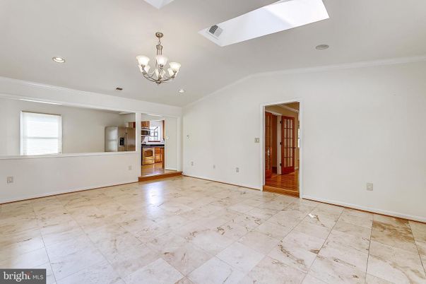 Chandelier, Empty room, Interior, Recessed Lighting, Wood Texture Flooring