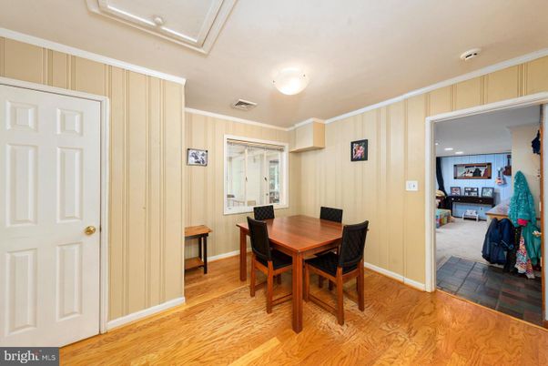 Dining room, Interior, Recessed Lighting, Wood Texture Flooring