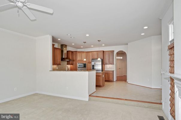 Empty room, Interior, Kitchen, Pendant Lights, Recessed Lighting, Stainless Steel Appliances