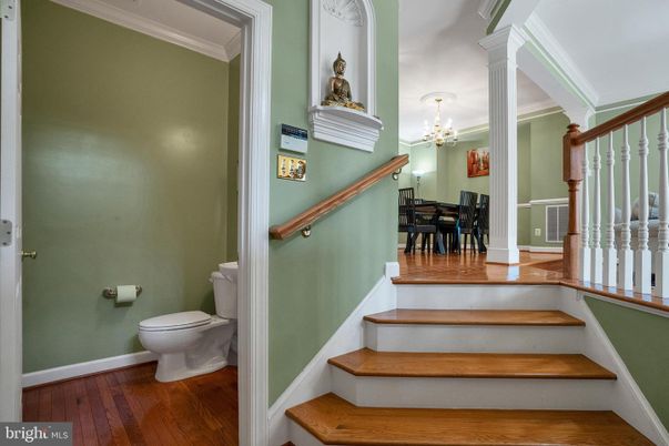 Bathroom, Chandelier, Dining room, Interior, Wood Texture Flooring