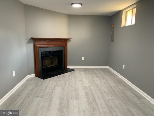 Empty room, Fireplace, Interior, Recessed Lighting, Wood Texture Flooring