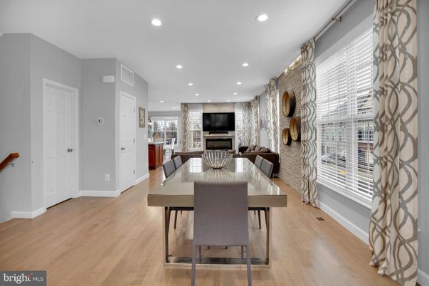 Dining room, Interior, Recessed Lighting, Wood Texture Flooring