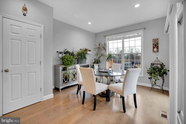 Dining room, Interior, Recessed Lighting, Wood Texture Flooring