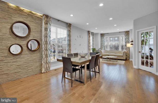 Dining room, Interior, Recessed Lighting, Wood Texture Flooring