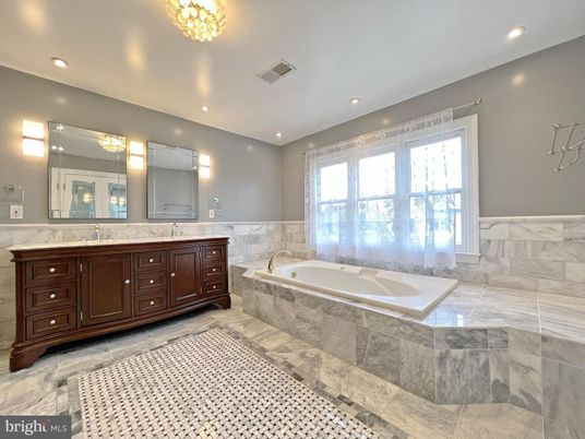 Bathroom, Dual Sink Vanities, Interior, Marble, Recessed Lighting