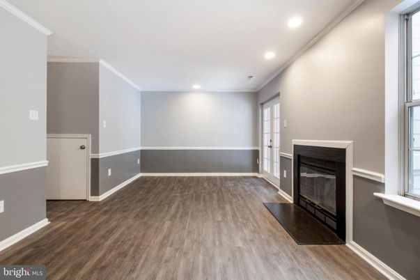Empty room, Fireplace, Interior, Recessed Lighting, Wood Texture Flooring