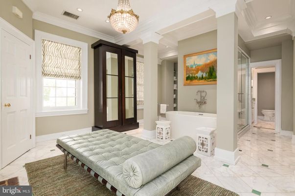 Bathroom, Chandelier, Interior, Marble, Recessed Lighting