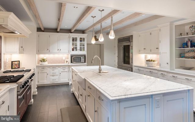 Interior, Kitchen, Pendant Lights, Recessed Lighting, Stainless Steel Appliances, Wooden Beams, Wood Texture Flooring
