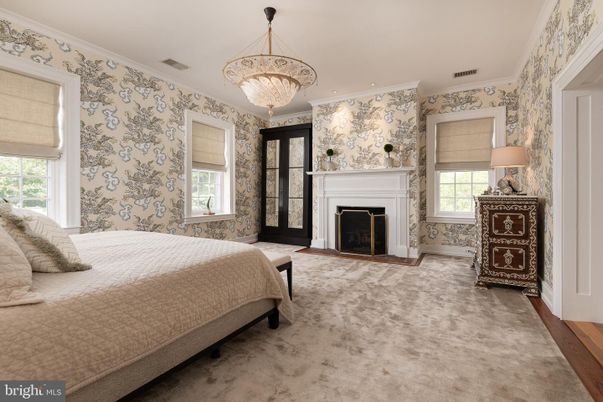 Bedroom, Chandelier, Fireplace, Interior, Recessed Lighting