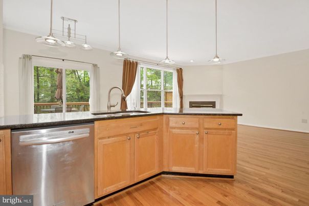 Interior, Kitchen, Pendant Lights, Stainless Steel Appliances, Wood Texture Flooring