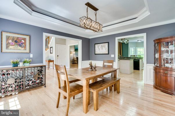 Chandelier, Dining room, Interior, Wood Texture Flooring