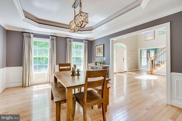 Dining room, Interior, Pendant Lights, Wood Texture Flooring
