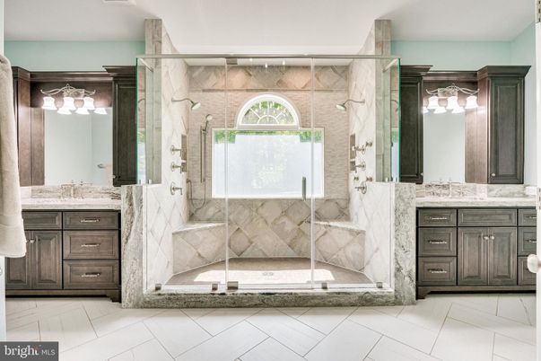 Bathroom, Glass Shower, Interior, Marble Walls
