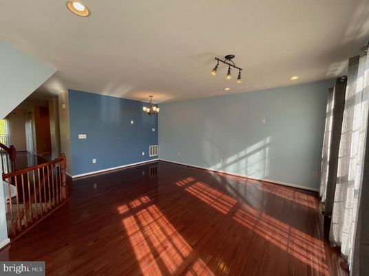 Chandelier, Empty room, Interior, Recessed Lighting, Wood Texture Flooring
