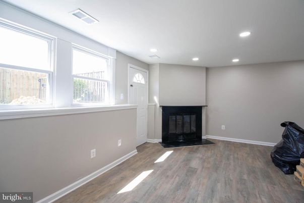 Empty room, Fireplace, Interior, Recessed Lighting, Wood Texture Flooring