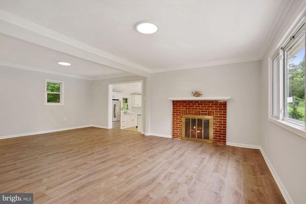 Empty room, Fireplace, Interior, Recessed Lighting, Wood Texture Flooring