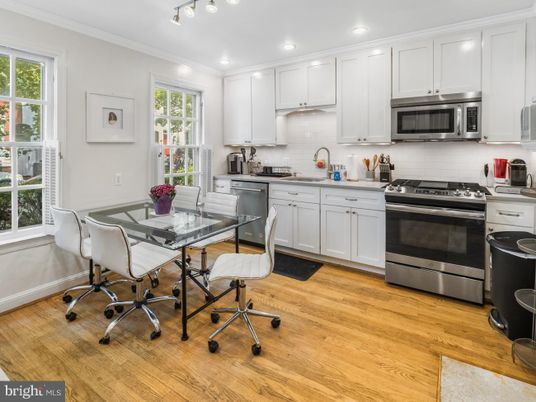 Dining room, Interior, Kitchen, Recessed Lighting, Stainless Steel Appliances, Wood Texture Flooring