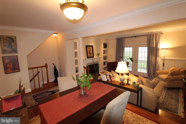 Dining room, Fireplace, Interior, Living room, Wood Texture Flooring