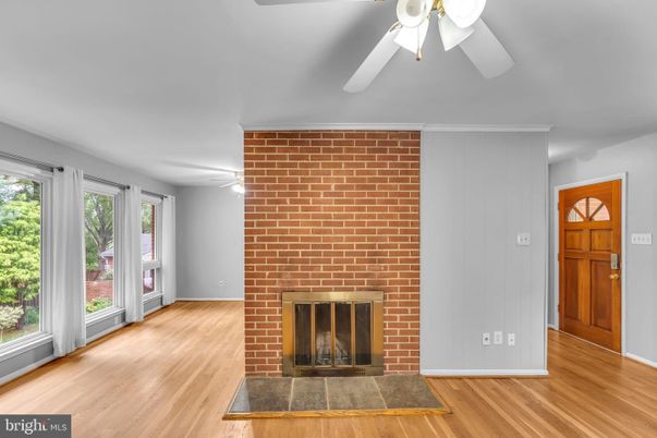 Empty room, Fireplace, Interior, Stone Walls, Wood Texture Flooring