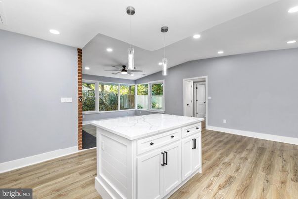 Interior, Kitchen, Pendant Lights, Recessed Lighting, Wood Texture Flooring