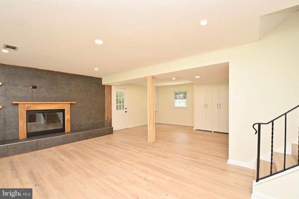 Empty room, Fireplace, Interior, Recessed Lighting, Wood Texture Flooring