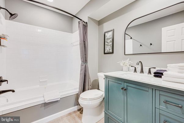 Bathroom, Interior, Recessed Lighting, Wood Texture Flooring
