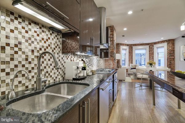 Dining room, Interior, Kitchen, Recessed Lighting, Stone Walls, Wood Texture Flooring