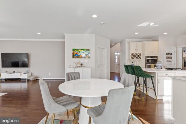 Dining room, Interior, Kitchen, Recessed Lighting, Stainless Steel Appliances, Wood Texture Flooring