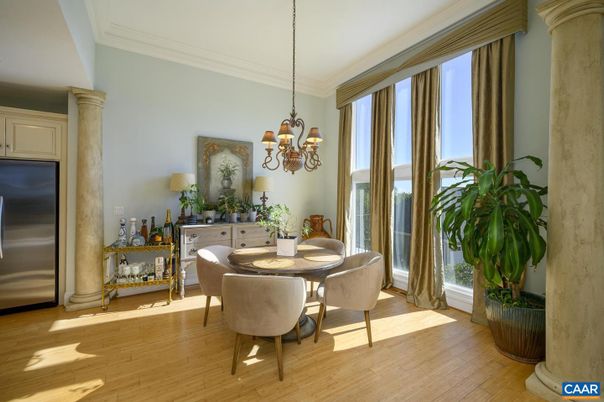 Chandelier, Dining room, Interior, Wood Texture Flooring