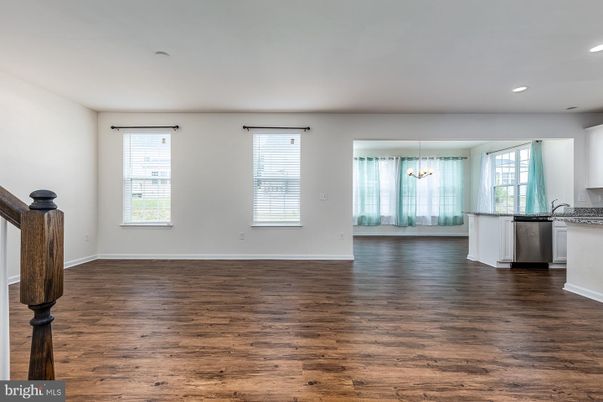Empty room, Interior, Kitchen, Pendant Lights, Recessed Lighting, Wood Texture Flooring