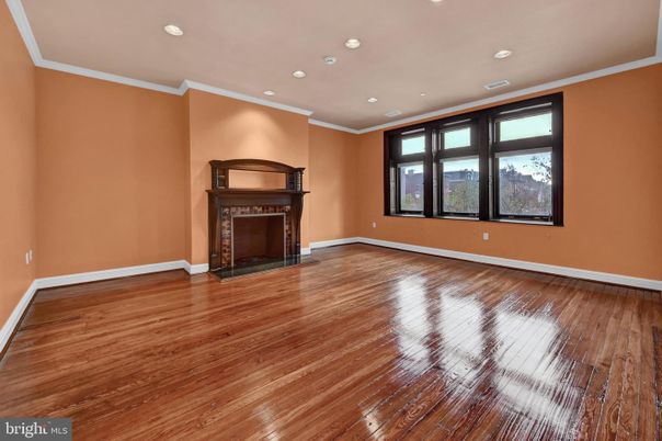 Empty room, Fireplace, Interior, Recessed Lighting, Wood Texture Flooring