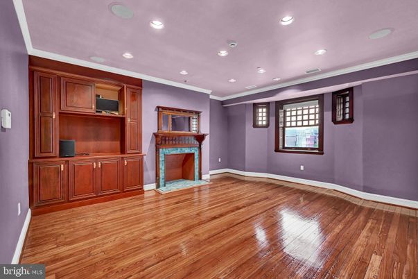 Empty room, Fireplace, Interior, Recessed Lighting, Wood Texture Flooring
