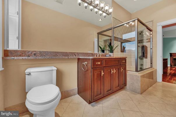 Bathroom, Glass Shower, Interior, Recessed Lighting, Wood Texture Flooring