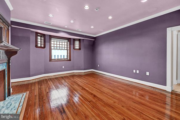 Empty room, Fireplace, Interior, Recessed Lighting, Wood Texture Flooring
