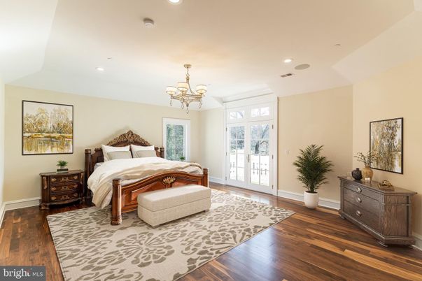 Bedroom, Chandelier, Interior, Recessed Lighting, Wood Texture Flooring
