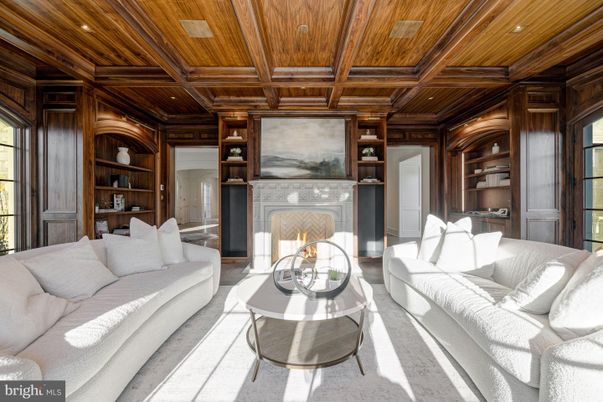 Fireplace, Interior, Living room, Recessed Lighting, Wooden Beams, Wooden Ceilings, Wood Texture Flooring, Wooden Walls