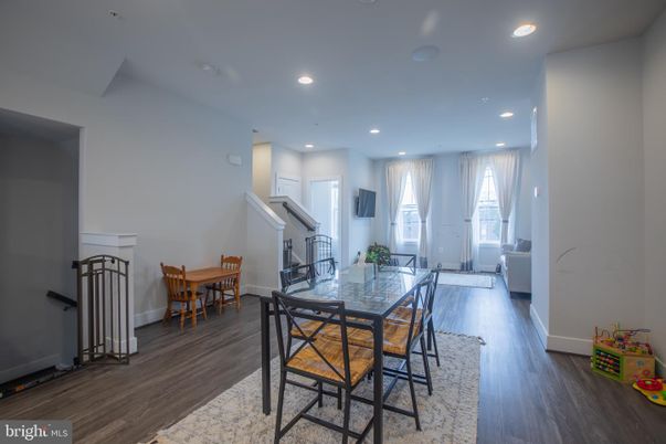 Dining room, Interior, Recessed Lighting, Wood Texture Flooring