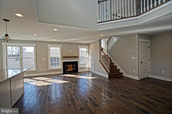Fireplace, Interior, Pendant Lights, Recessed Lighting, Wood Texture Flooring