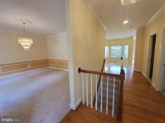 Chandelier, Empty room, Interior, Recessed Lighting, Wood Texture Flooring