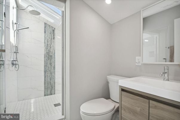 Bathroom, Glass Shower, Interior, Marble Walls, Recessed Lighting